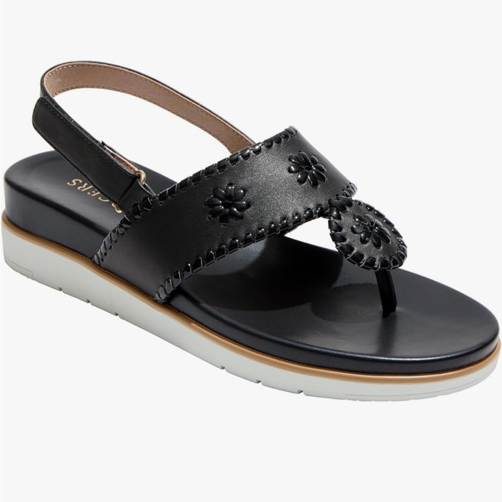 NIB Jack Rogers Jacks Weekend Black Leather Sandals